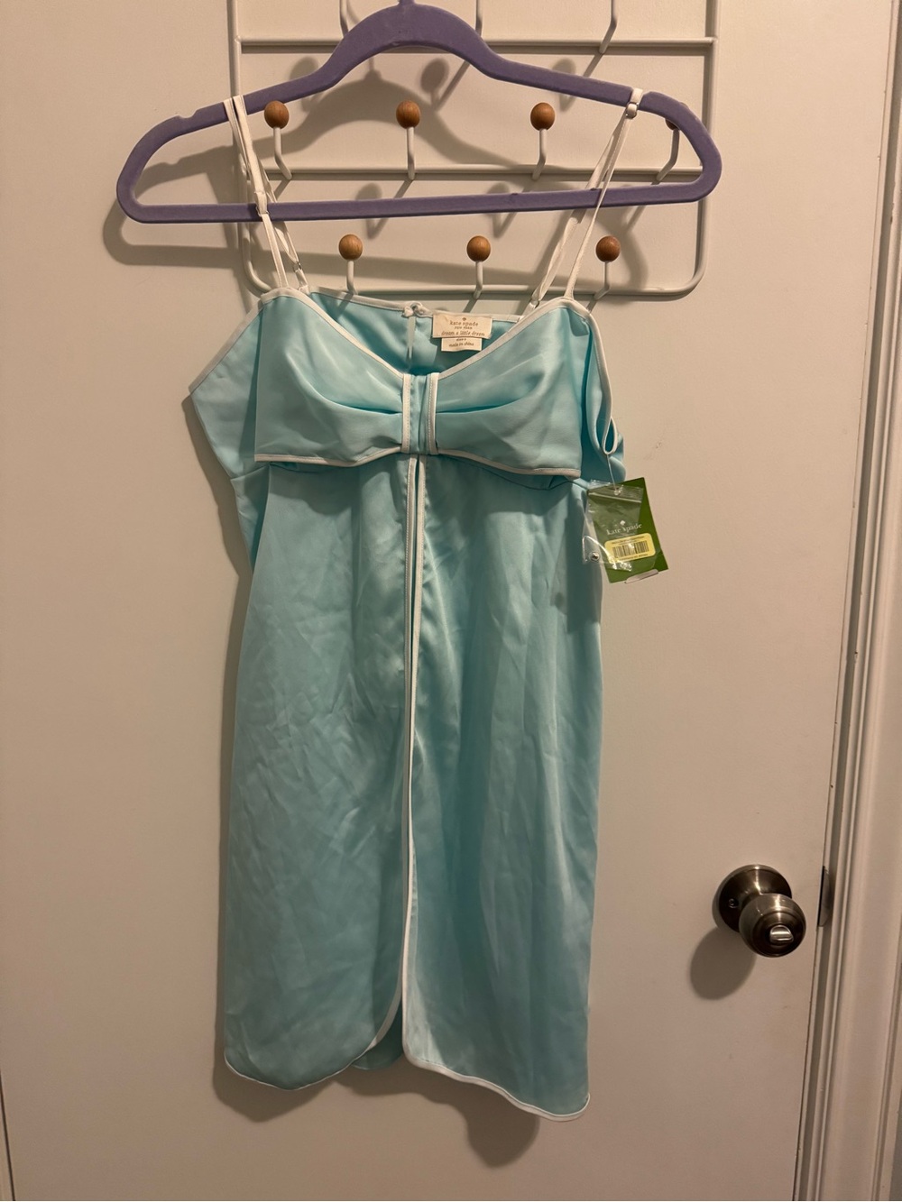 kate spade Light Blue Satin Slip Chemise with Bow